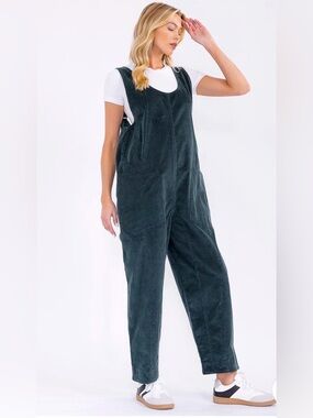 283. SLEEVELESS FRONT POCKETS WIDE LEG CORDUROY JUMPSUIT